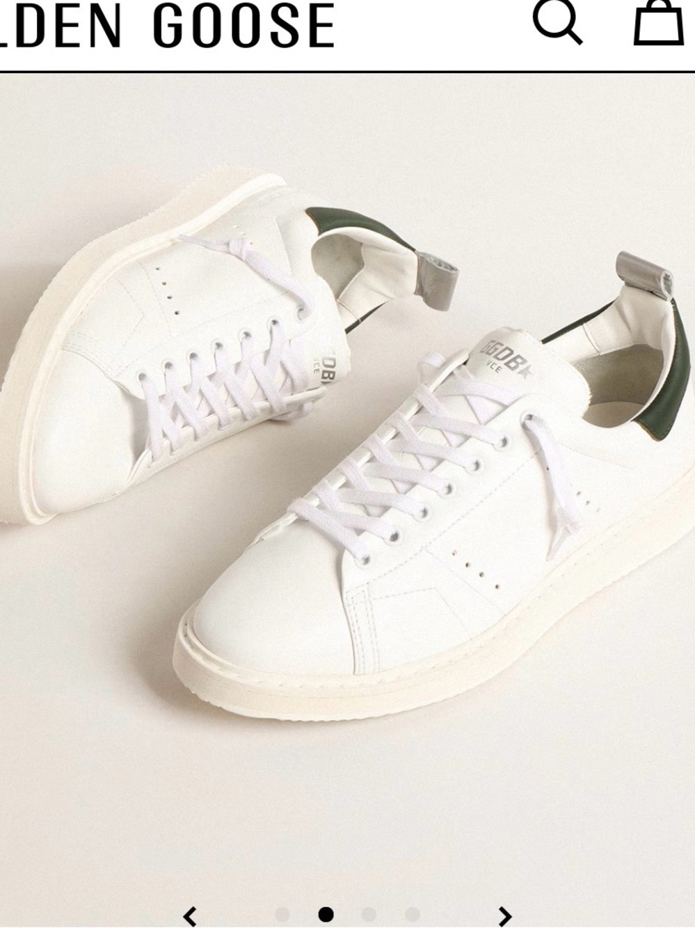 Golden Goose White Leather Low-Top Sneakers with Green Heel Accent